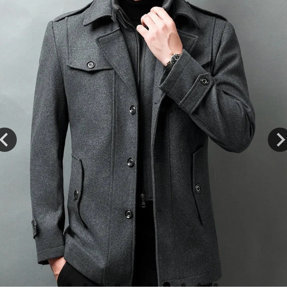 🩶NWOT Mens Wool Pea Coat, w/removable turtleneck. Fully lined. Never worn.